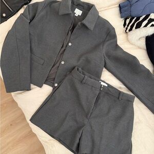 H&M Gray Tailored Blazer and Shorts Set